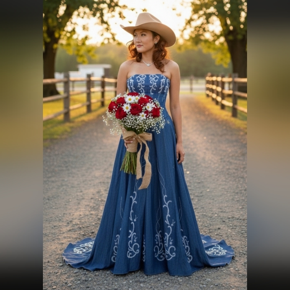 Embellished Denim Strapless Dress Size 12 Gorgeous Dress